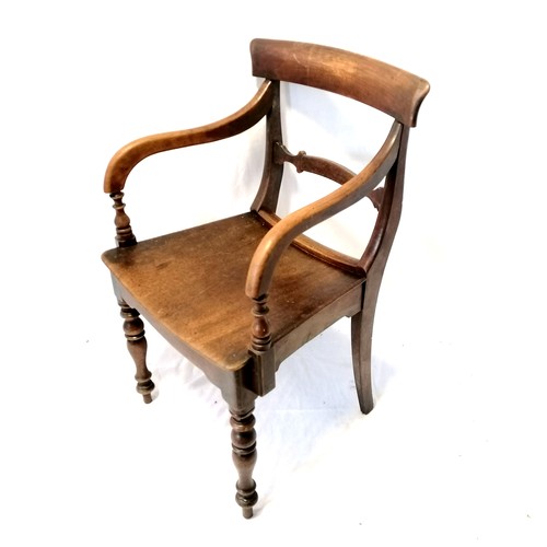 615 - Antique mahogany chair with dished seat - 82cm high. in good condition