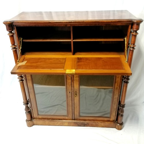 617 - Antique Continental burr walnut veneered cabinet with strung inlay & flower marquetry decoration, gl... 