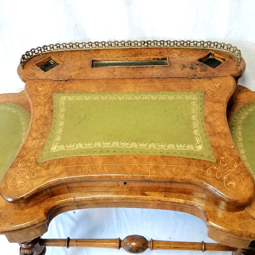 618 - Antique Continental burr walnut ladies writing table with gilt ormolu gallery & green leather insert... 