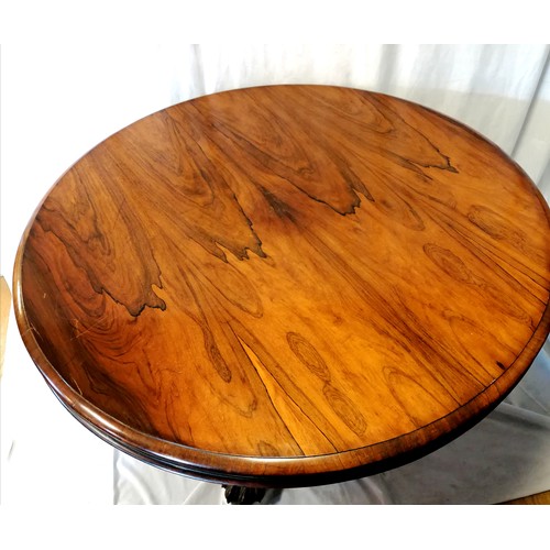 619 - Antique rosewood pedestal tilt top breakfast table / centre table with lion paw feet - (missing hing... 