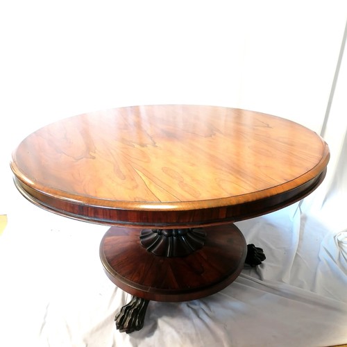 619 - Antique rosewood pedestal tilt top breakfast table / centre table with lion paw feet - (missing hing... 