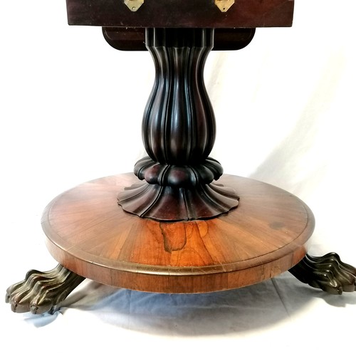 619 - Antique rosewood pedestal tilt top breakfast table / centre table with lion paw feet - (missing hing... 