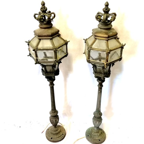 622 - Pair of bronze lanterns - height 95cm (some glass a/f) ~ originally made for the outside of the Russ... 