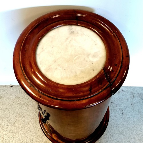 639 - Victorian cylinder mahogany pot cupboard with marble insert (split to top & some veneer losses to ba... 