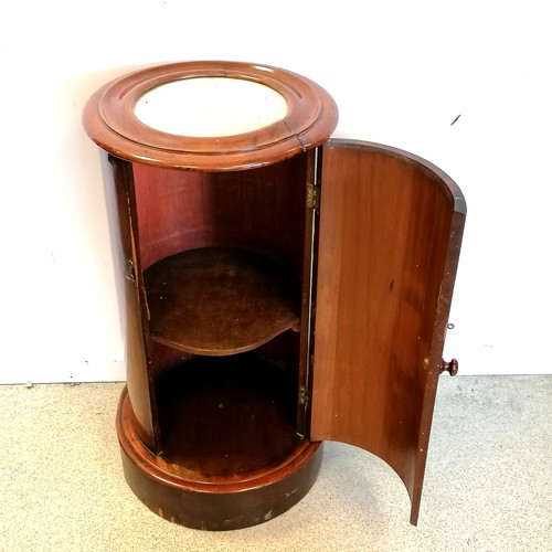 639 - Victorian cylinder mahogany pot cupboard with marble insert (split to top & some veneer losses to ba... 