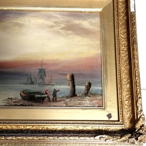 669 - Antique pair of early 19thC oils on canvas (behind glass) of tall masted ships in a storm T/W tall m... 