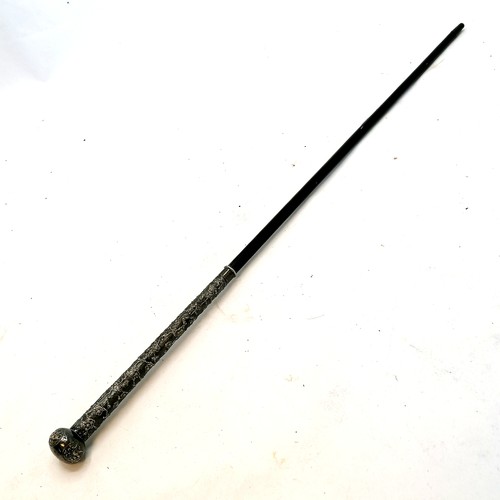 672 - Chinese unmarked silver handled (with prunus decoration & chinese characters) ebony walking cane - 7... 