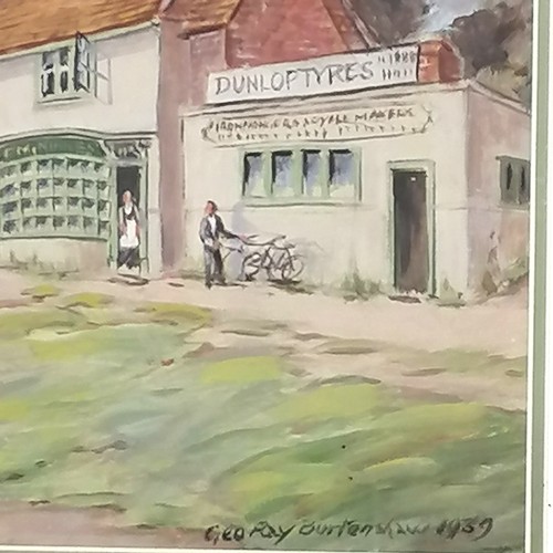 699 - Watercolour of a village street scene probably Reigate area. signed George Ray Burton Shaw 1939. 21x... 