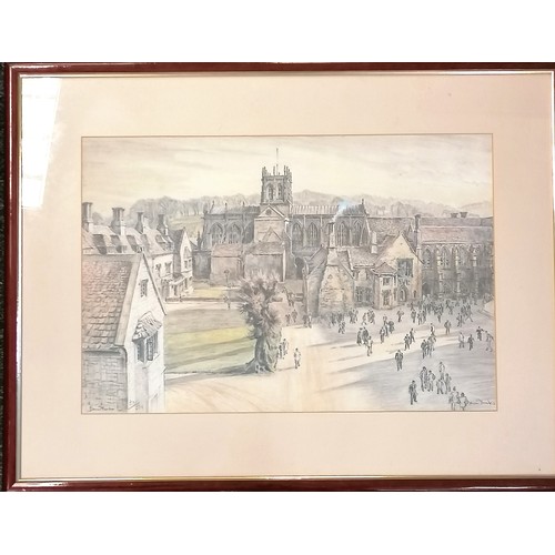 700 - Framed print of Sherborne School (& abbey) #371/500 by Dennis Handen ~ 71cm x 55cm