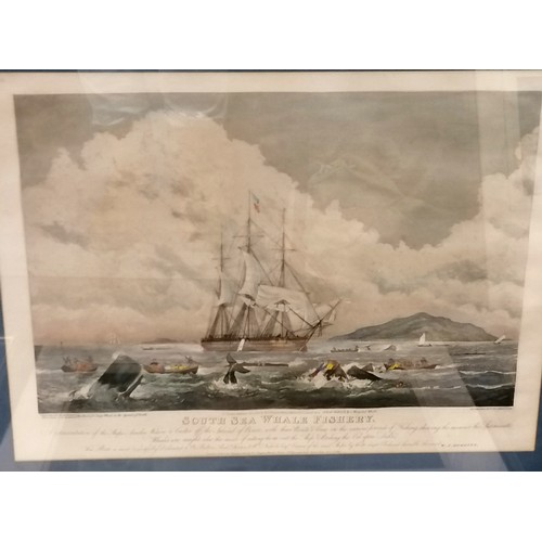 739 - 4 x nautical engravings inc 1825 South Sea Whale Fishery (72cm x 58cm)