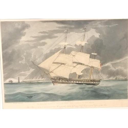 739 - 4 x nautical engravings inc 1825 South Sea Whale Fishery (72cm x 58cm)