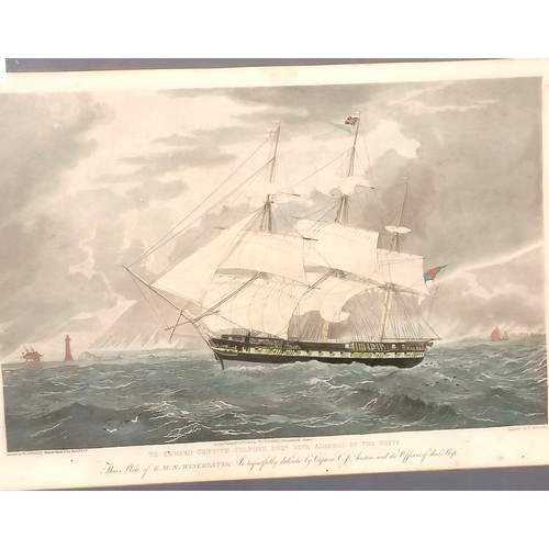 739 - 4 x nautical engravings inc 1825 South Sea Whale Fishery (72cm x 58cm)