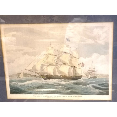 739 - 4 x nautical engravings inc 1825 South Sea Whale Fishery (72cm x 58cm)