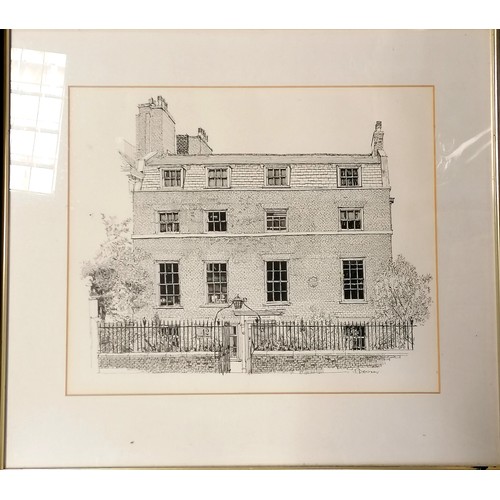 758 - Original pen & ink architectural drawings of buildings - largest 55cm x 50cm