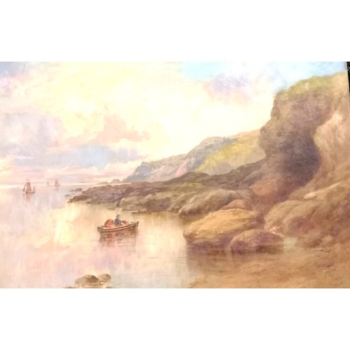 765 - Victorian Oil on canvas of a coastal scene with sailing boats, in original quality gilt frame. 82cm ... 