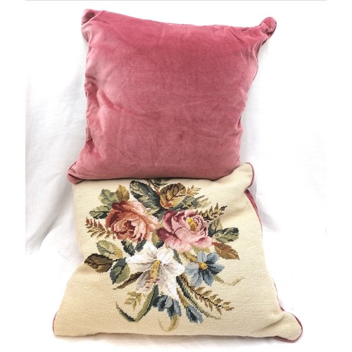 4 - 2 Tapestry fronted floral feather filled cushions, in good condition 54cm x 46cm and 46cm x 46cm