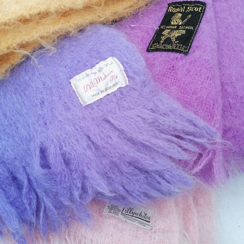 27 - 3 mohair shawls and a mohair scarf. In good condition