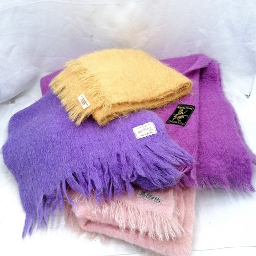 27 - 3 mohair shawls and a mohair scarf. In good condition