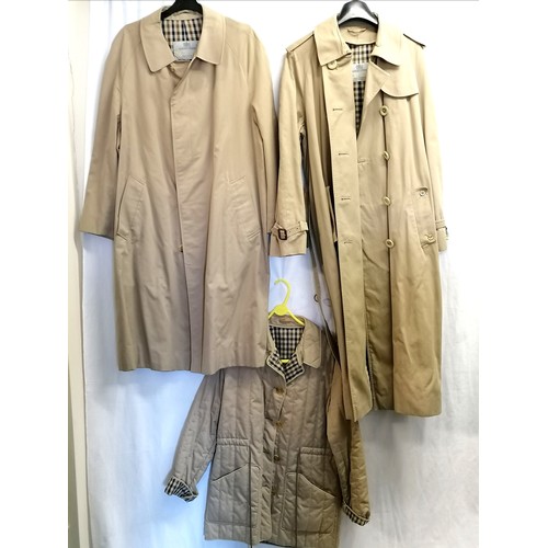 42 - 3 Aquascutum items - in good condition: 1 man's mac 42: chest; long ladies mac 36-38