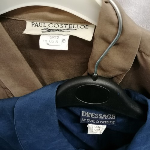 56 - Paul Costello Dressage silk blue dress size 12 t/w brown silk Paul Costello shirt size 12, both exce... 