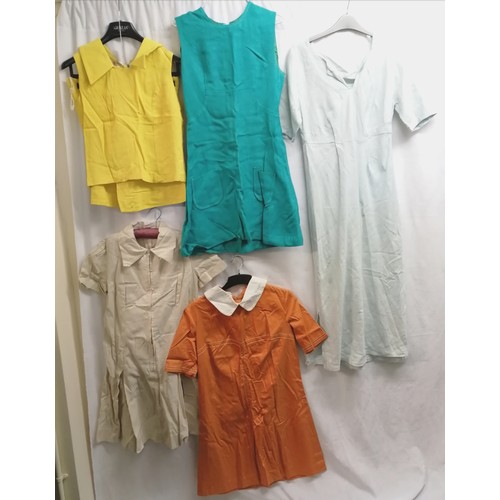 63 - 5 60's dresses: Orange cotton dress with white collar by Alister Cowin approx size 34/36