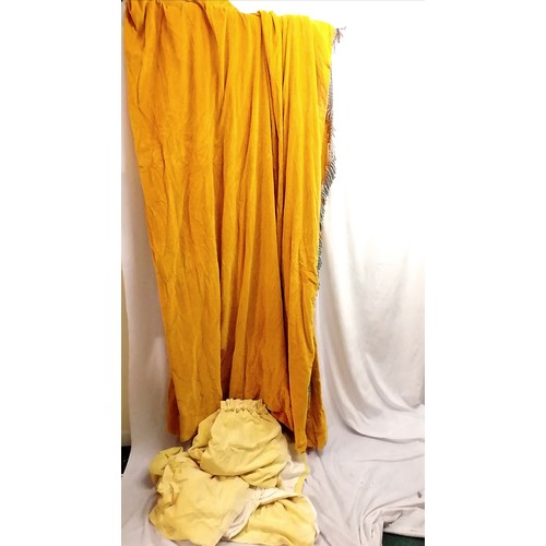 37 - 1 large yellow velvet curtain 2.5m wide x 2m drop, t/W a pair of pale yellow curtains 70cm x 190cm e... 