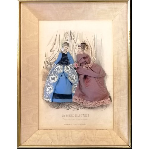 385 - Framed French fashion print with 3d costumes 34cm x 45cm x 6cm deep