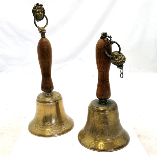 20 - 2 x ARP air raid precaution bells t/w companion set with eagle finial - slight a/f & 52cm high