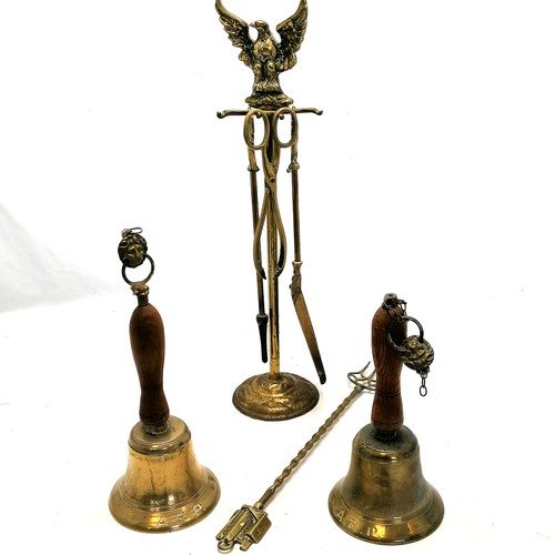 20 - 2 x ARP air raid precaution bells t/w companion set with eagle finial - slight a/f & 52cm high