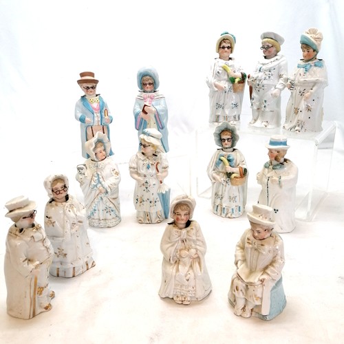 24 - 6 pairs and a single antique nodding ceramic figures. only one pair and the single are in good condi... 