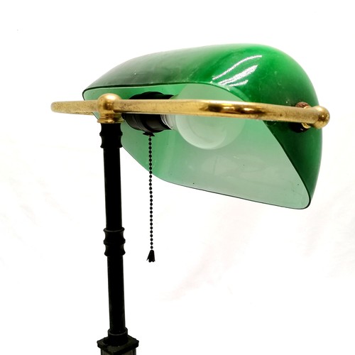 174 - Art Deco adjustable steel & brass lamp with later green glass shade - base 20cm x 10cm & height in p... 