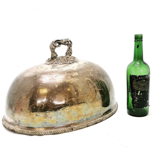 191 - Old Sheffield plate meat dome with wear to surface & some dents - 46cm x 32cm x 29cm high