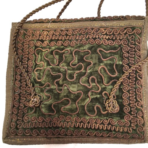 247 - Vintage Indian green velvet & braid decorated satchel bag - 25cm x 22cm