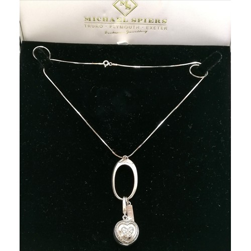 312 - Michael Spiers Boxed Jette silver 925 marked and white stone ball pendant and chain, total length 50... 