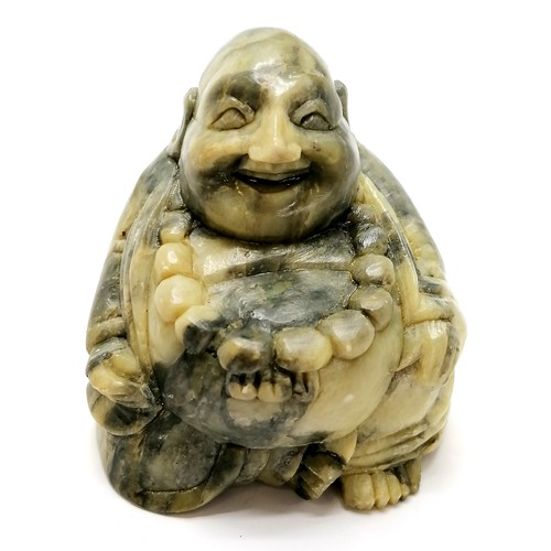 577 - Hardstone buddha - 8cm high & has a chip to end of large nose