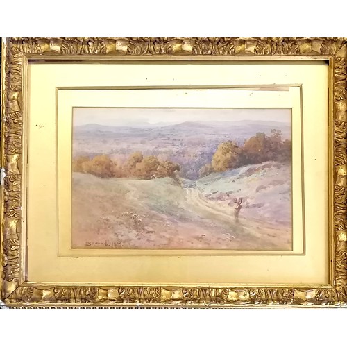 787 - Watercolour depicting a panoramic view with a figure in the foreground signed J Brooks 1909 - 35cm x... 