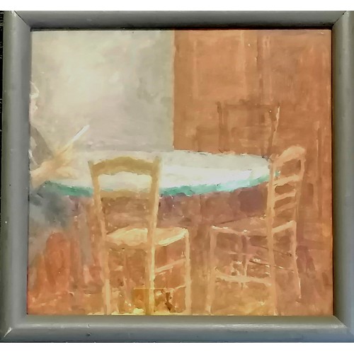 788 - Russian oil of a table & chairs - 28cm x 27cm