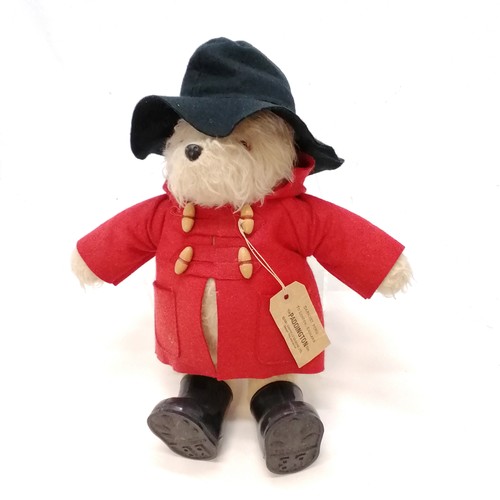 27 - Vintage Paddington bear with red duffle coat, felt hat, wellington boots  and original luggage label... 