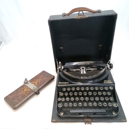 28 - Remington Home Portable typewriter t/w flower press