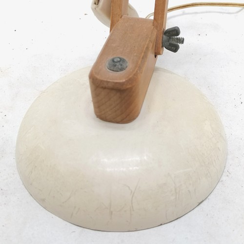 48 - Vintage / retro and wooden cream metal adjustable desk lamp - crazing to base & highest 54cm