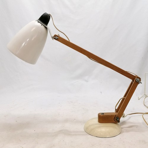 48 - Vintage / retro and wooden cream metal adjustable desk lamp - crazing to base & highest 54cm