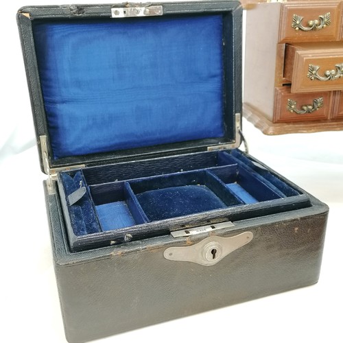 64 - Qty of boxes inc antique jewellery box, crocodile pattern cigar box (A/F) 22cm x 18cm x 6cm, etc