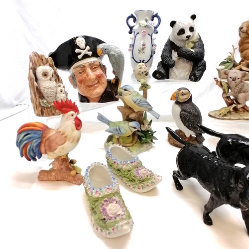 119 - Qty of mostly animal figures inc 2 Royal Doulton retrievers, Adderley blue tits, panda, koala bear, ... 