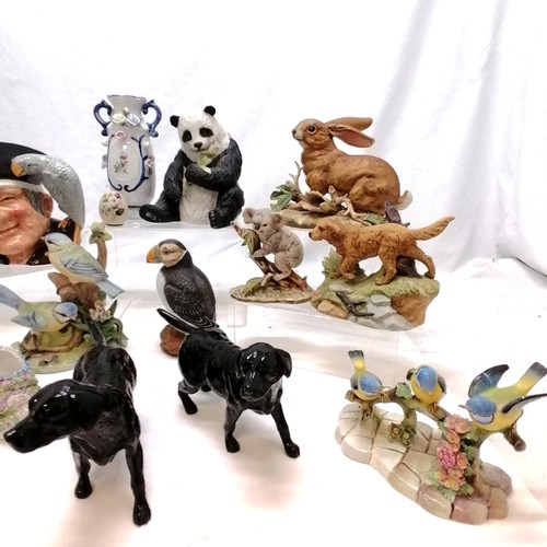 119 - Qty of mostly animal figures inc 2 Royal Doulton retrievers, Adderley blue tits, panda, koala bear, ... 