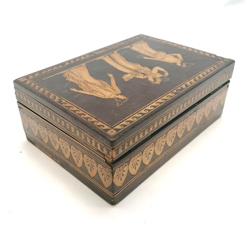 131 - Vintage Sorrento ware box with classical decoration of 3 figures - 17cm x 12cm x 6.5cm with some los... 