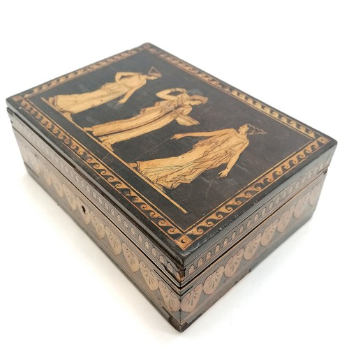 131 - Vintage Sorrento ware box with classical decoration of 3 figures - 17cm x 12cm x 6.5cm with some los... 