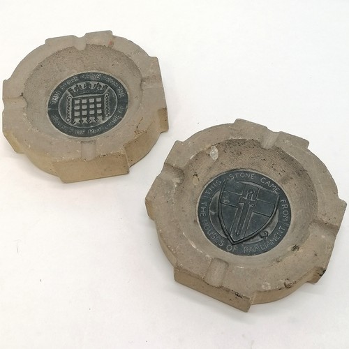 132 - Pair of ashtrays made from stone from the Houses of Parliament made after WWII bombings - 12.5cm dia... 