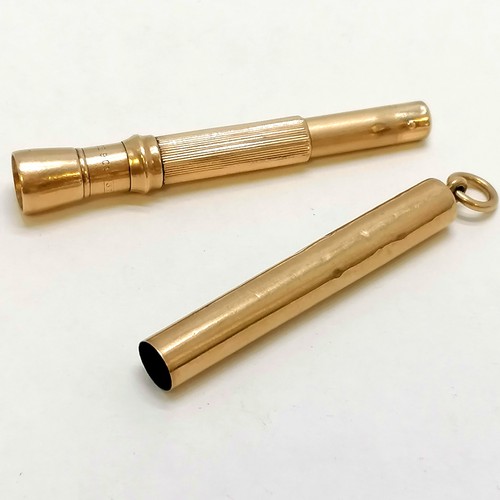 270 - 9ct gold cased S Mordan & Co cigar piercer - 8cm long & total weight 16.5g & has dents to outer case