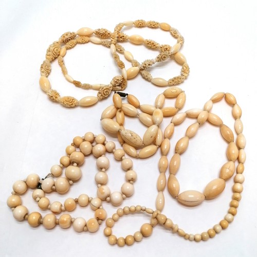 271 - 4 x antique ivory bead necklaces - longest 92cm - total weight 237g