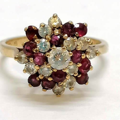 273 - 9ct gold garnet & white stone cluster ring - size P½ & 3.9g